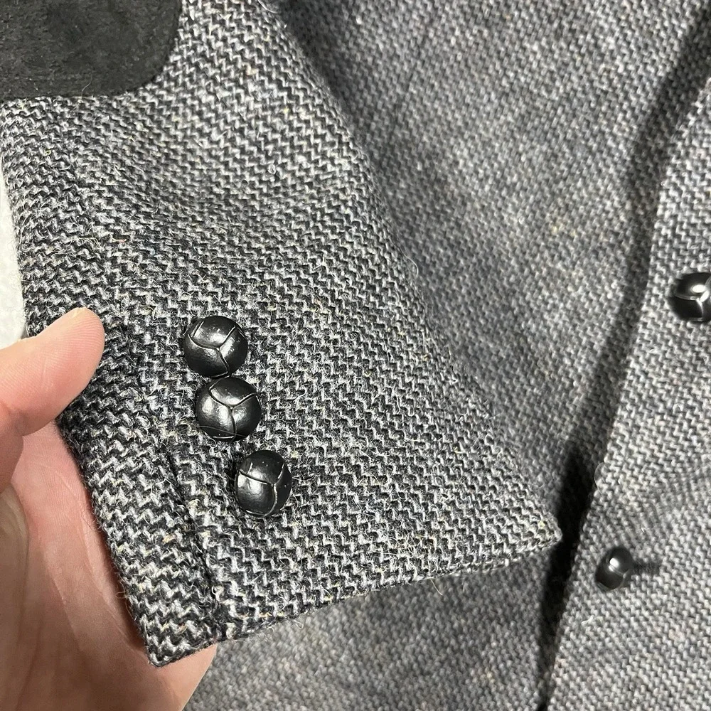 Vintage Pendleton Blazer Mens 42 Long Gray Button Micro Herringbone Wool Suede